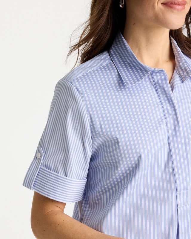 Popover Striped Tiered Poplin Dress - image 4